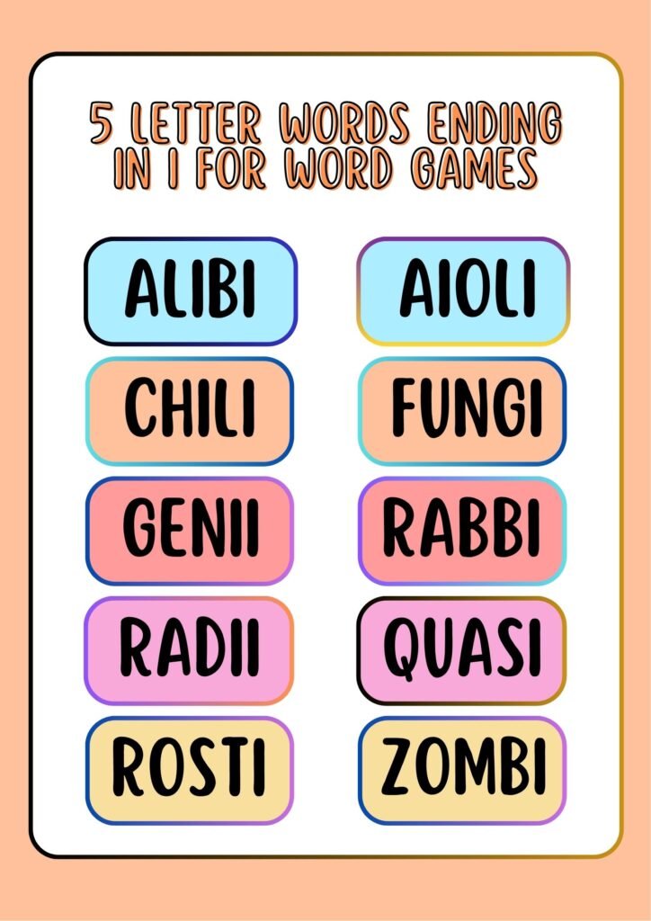 5 Letter Words Ending in I for Word Games