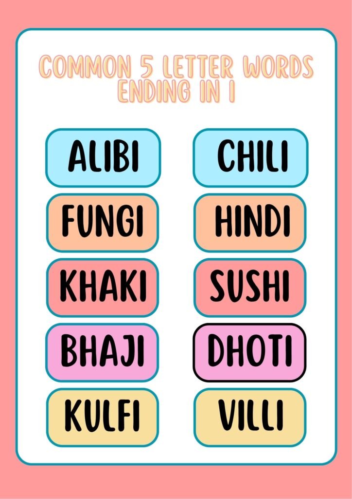 Common 5 Letter Words Ending in I